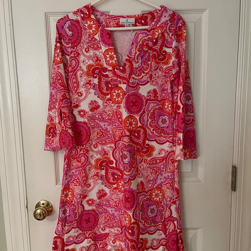 Jude Connally Pink and Red Paisley Dress